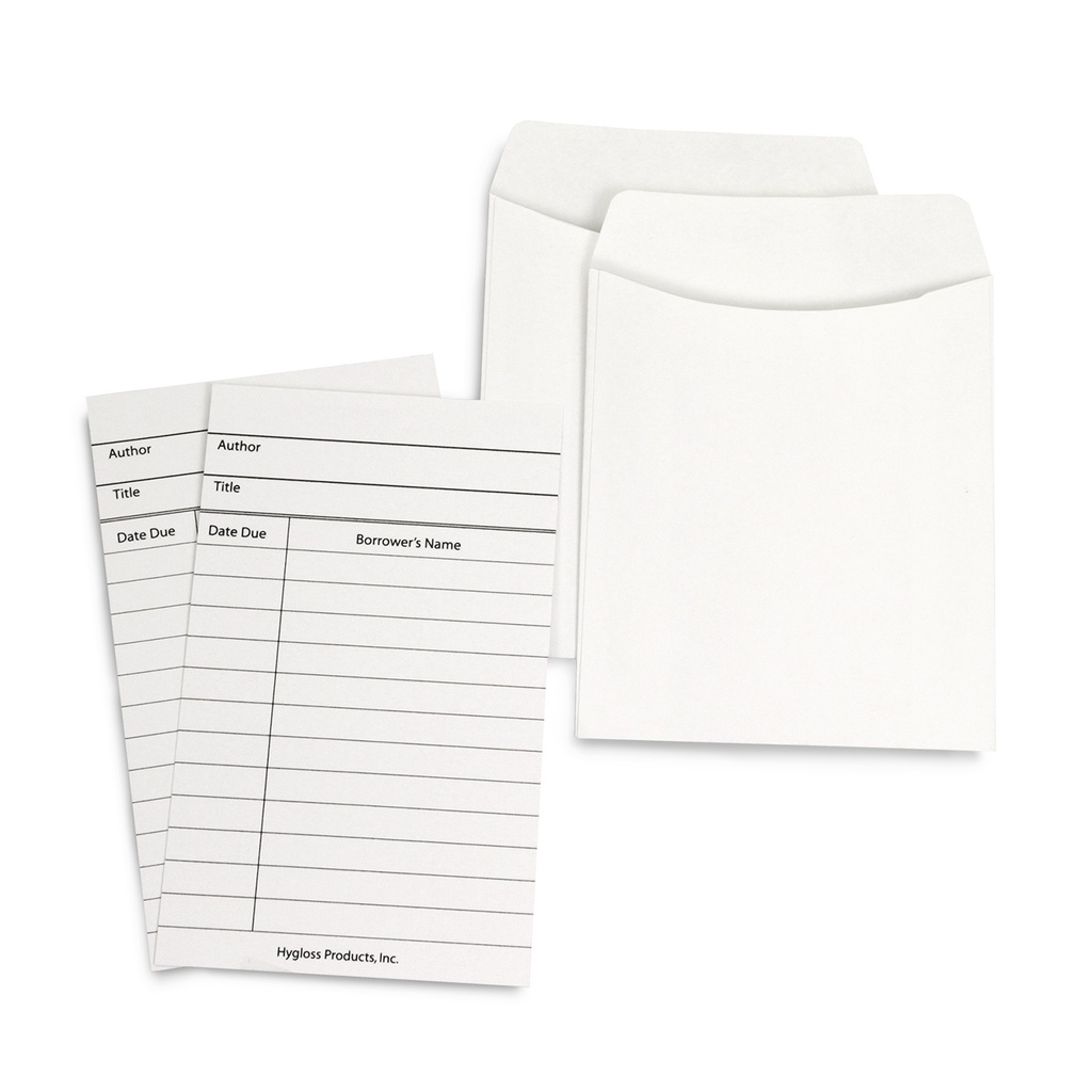 White Library Cards & Non-Adhesive Pockets Combo 30 Each/60 Pieces