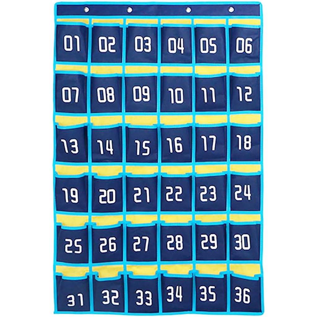 Blue/Yellow Hanging 36-Pocket Cell Phone Pocket Storage Classroom Organizer