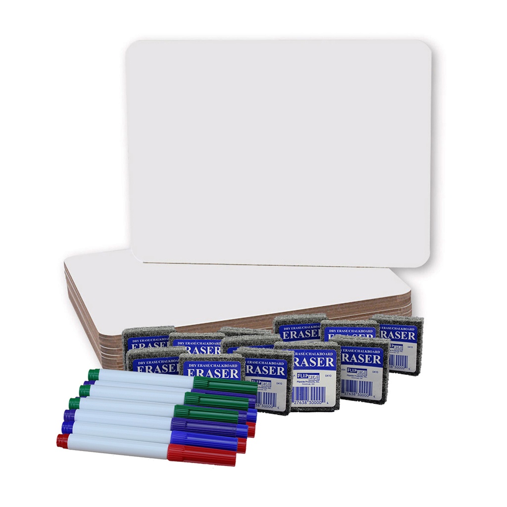 9" x 12" Dry Erase Boards with Colored Pens & Erasers Set of 12