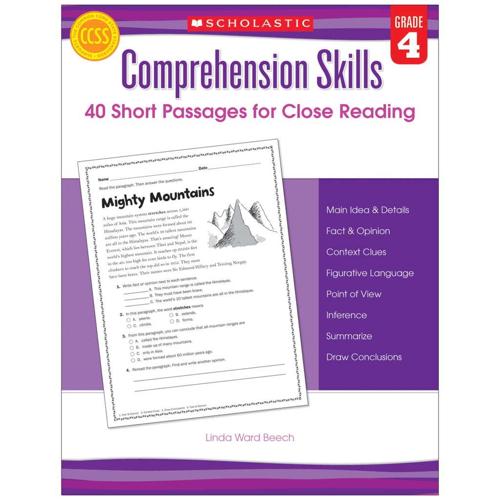 Comprehension Skills: Short Passages for Close Reading Book Grade 4