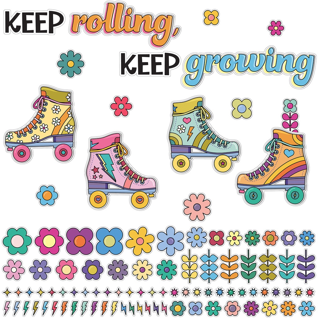 Happily Ever Elementary Retro Remix Keep Rolling, Keep Growing Bulletin Board Set