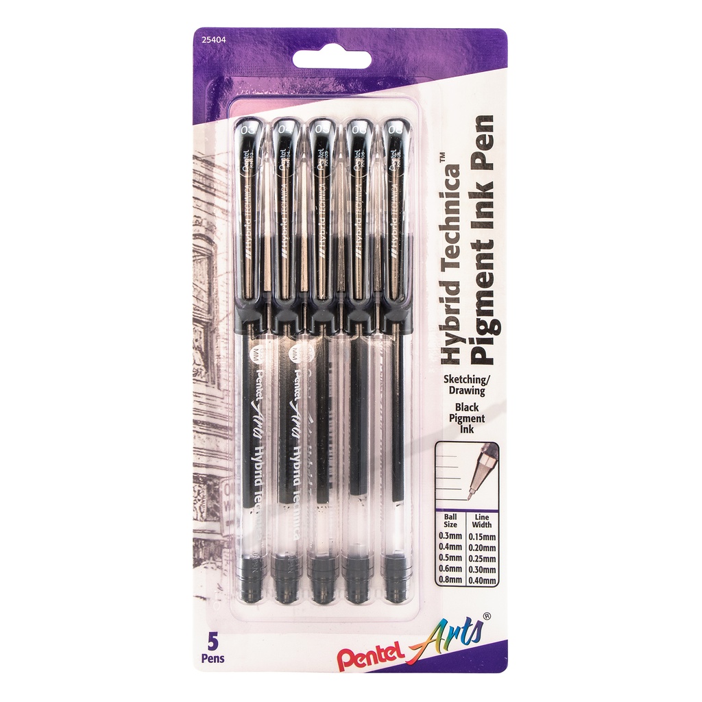 Hybrid Technica Black Gel Pens in 5 Assorted Widths