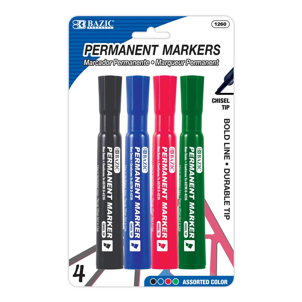 Chisel Tip 4 Assorted Color Permanent Markers