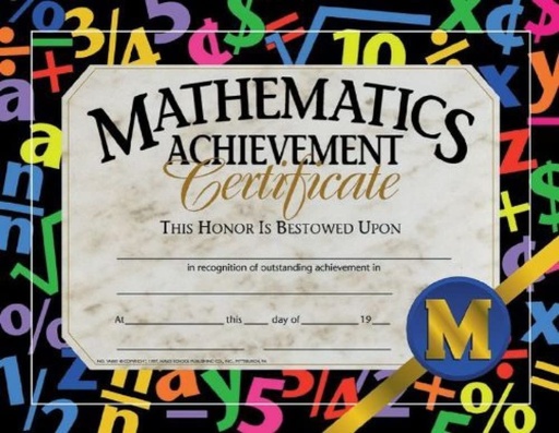 [VA581 H] 30ct Math Achievement Certificates