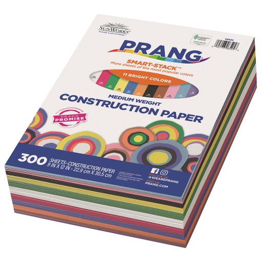 [6525 PAC] 9x12 Smart Stack Assorted Sunworks Construction Paper 300ct Pack