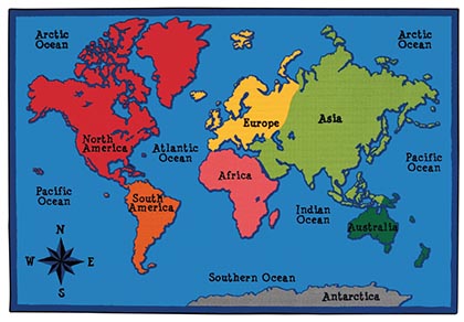 [7286 CFK] World Map Rug 6ft x 9ft Rectangle