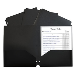 [33931 CL] Black Poly Two Pocket Portfolio Folder 3 Hole Punch