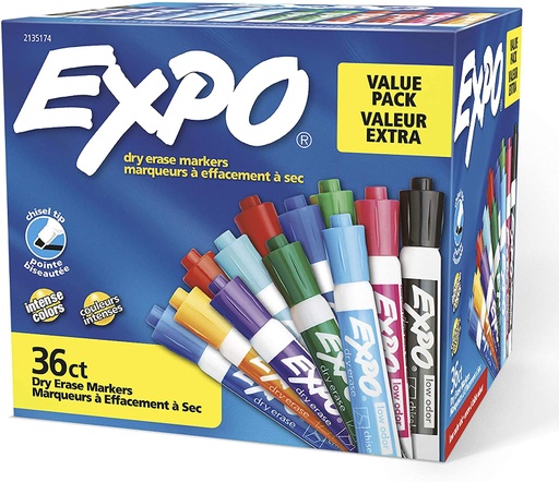 [1921061 SAN] 36ct Expo Low Odor Chisel Dry Erase Markers Assorted Colors