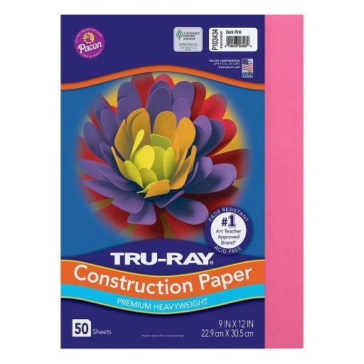 [103434 PAC] 9x12 Dark Pink Tru-Ray Construction Paper 50ct Pack