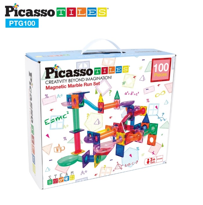 PicassoTiles Magnetic Marble Run Building Blocks - 100 Piece