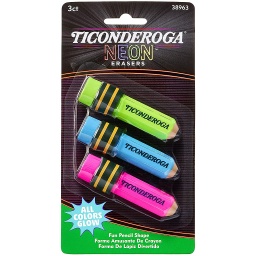 [38963 DIX] 3ct Ticonderoga Neon Pencil Shaped Erasers