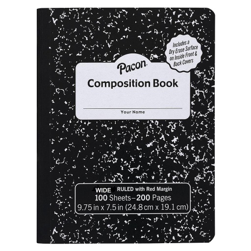 [MMK37101DE PAC] Black Marble Composition Book with Dry Erase Surface Wide Ruled