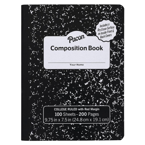 [MMK37106DE PAC] Black Marble Composition Book with Dry Erase Surface College Ruled