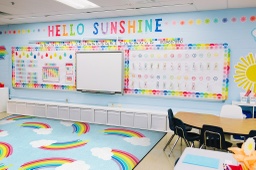 [CA199244SG FC] Schoolgirl Style Hello Sunshine Whimsical Rainbows 7'6&quot; X 12' Rectangle Carpet 