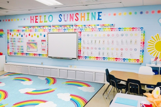 [CA199244SG FC] Schoolgirl Style Hello Sunshine Whimsical Rainbows 7'6" X 12' Rectangle Carpet 