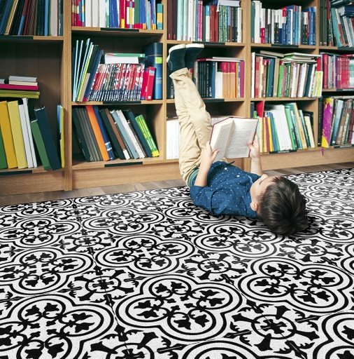 [CA199644SG FC] Schoolgirl Style Simply Stylish Black & White Tile  7'6" X 12' Rectangle Carpet 