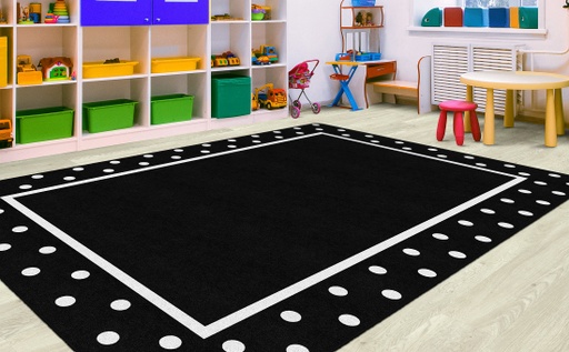[CA200944SG FC] Simply Stylish Tropical Black & White Polka Dot Border 7'6" X 12' Rectangle Carpet