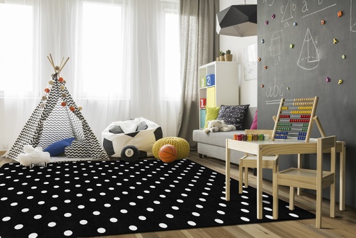 [CA202144SG FC] Black White & Stylish Brights Small Black & White Polka Dots 7'6" X 12' Rectangle Carpet