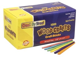 [AC377502 PAC] 1000ct Colored Wood Craft Sticks 4.5in X 3/8in