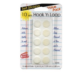 [3255WH MIL] 10ct White Hook and Loop Dots           Pack
