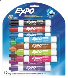 [80699 SAN] 12 Color Chisel Tip Expo Low Odor Dry Erase Markers