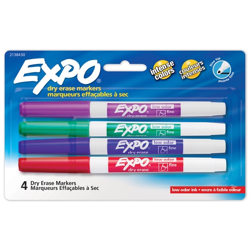 [2138430 SAN] 4 Color Vibrant Expo Low-Odor Dry Erase Fine Tip Markers