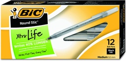 [GSM11BK BIC] Bic Xtra Life Round Stic Pens - 12ct Black Medium Point (1.0mm)