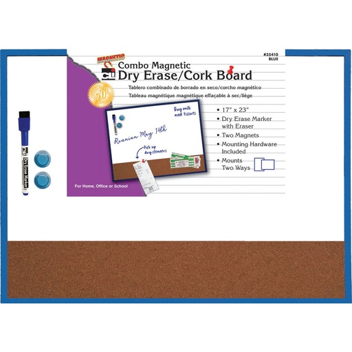 [35410 CLI] Magnetic Corkboard & Markerboard with Markers, Magnets & Eraser