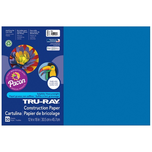 [103054 PAC] 12x18 Blue Tru-Ray Construction Paper 50ct Pack