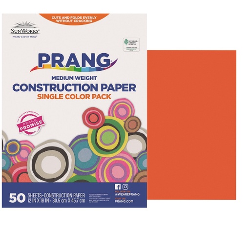 [6607 PAC] 12x18 Orange Sunworks Construction Paper 50ct Pack