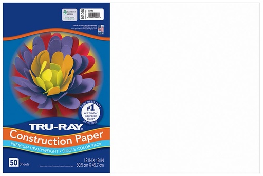 [103058 PAC] 12x18 White Tru-Ray Construction Paper 50ct Pack