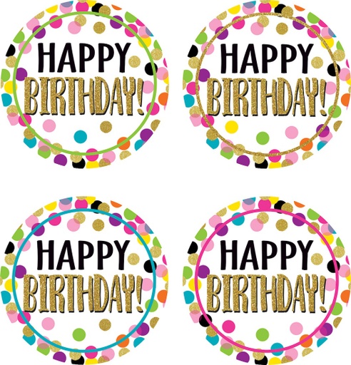 [5598 TCR] 32ct Confetti Happy Birthday Wear 'Em Badges