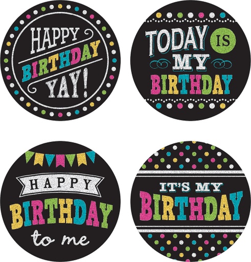 [5601 TCR] 32ct Chalkboard Brights Happy Birthday Wear 'Em Badges