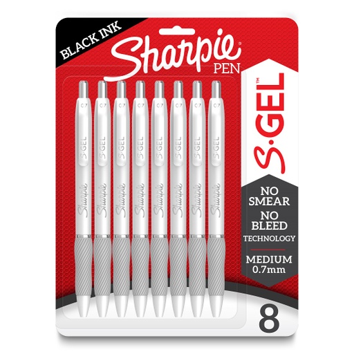 [2169762 SAN] 8ct Sharpie S-Gel White Fashion Barrel .7mm Pens