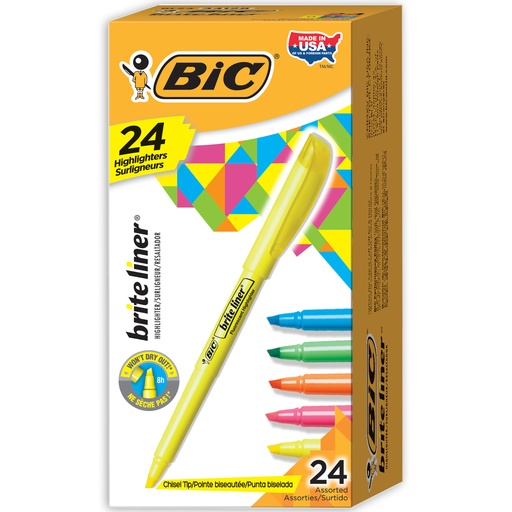 [BL241AST BIC] 24ct Assorted Color Bic Brite Liner Highlighters