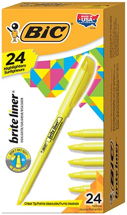 [BL241YEL BIC] 24ct Yellow Bic Brite Liner Highlighters