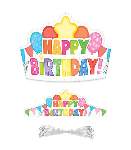 [101100 CD] Happy Birthday Crowns 30 Pack with Elastic Bands