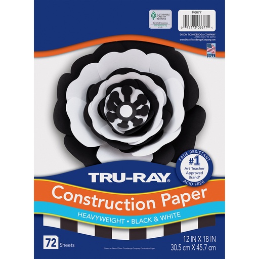 [6677 PAC] 12x18 Black & White Premium Construction Paper 72ct Pack