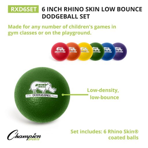 [RXD6SET CHS] 6ct Rhino Skin® 6-Inch Low Bounce Dodgeball - Assorted Colors