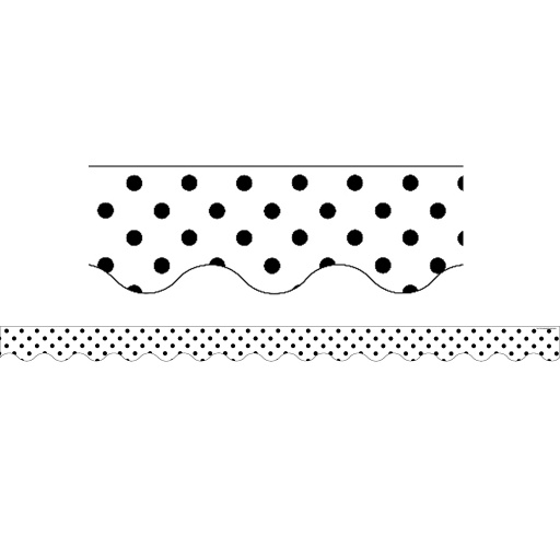 [5593 TCR] 35' Black Polka Dots on White Scalloped Border Trim