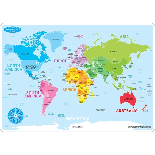 [95602 ASH] Smart Poly™ Double-Sided Learning Mats: World Basic Map 10 Pack