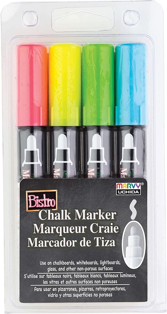 Fine Tip Chalk Marker Set - Fluorescent Colors - UCH4824A, Uchida Of  America, Corp