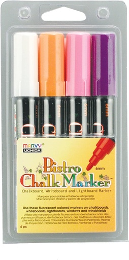 [4804B UCH] Fluorescent Violet, Orange, Pink & White Broad Tip Bistro Chalk Markers