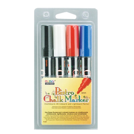 [4804C UCH] Black, White, Red & Blue Broad Tip Bistro Chalk Markers