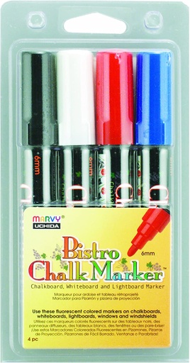 [4804C UCH] Black, White, Red & Blue Broad Tip Bistro Chalk Markers