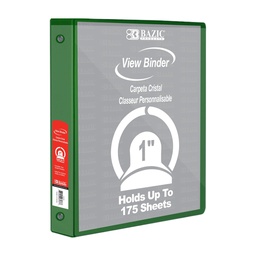 [4122 BAZ] 1&quot; Green 3-Ring View Binder with 2 Pockets