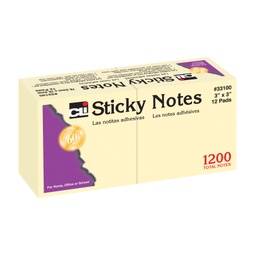 [33100 CLI] 12ct 3x3 100 Sheet Yellow Sticky Note Pads
