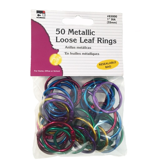 [85000 CLI] Loose Leaf Rings, 1" Diameter, Metallic Assorted Colors