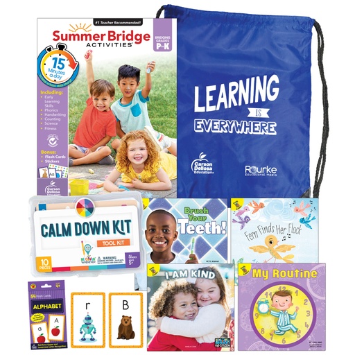 [745381 CD] Summer Bridge Essentials Backpack & Calm Down Kit Book Set, Grades PK-K