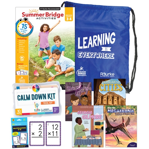 [745385 CD] Summer Bridge Essentials Backpack & Calm Down Kit Book Set, Grades 3-4